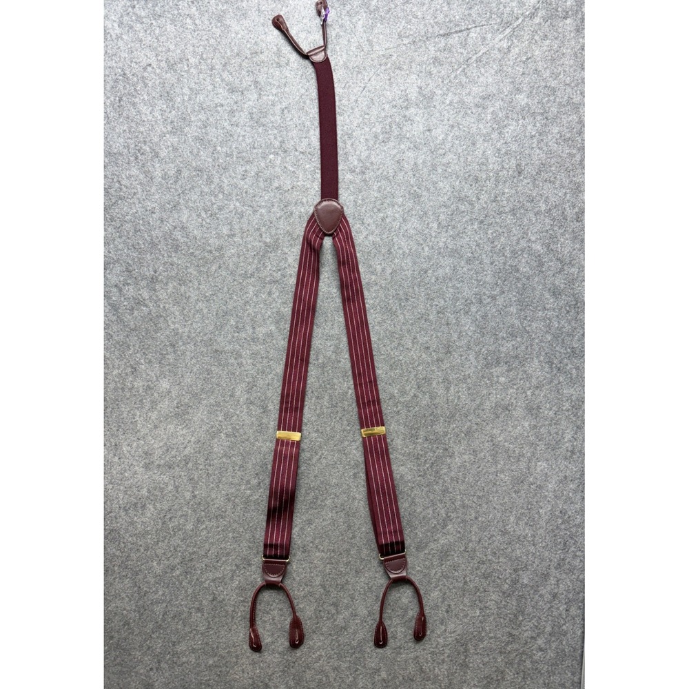 Mens Burgundy Pinstripe Suspenders Y-Back Button End Braces Solid Brass Hardware